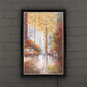 "French Street Scene II" by Joval Framed with LED Light Abstract Wall Art 16 in. x 24 in.