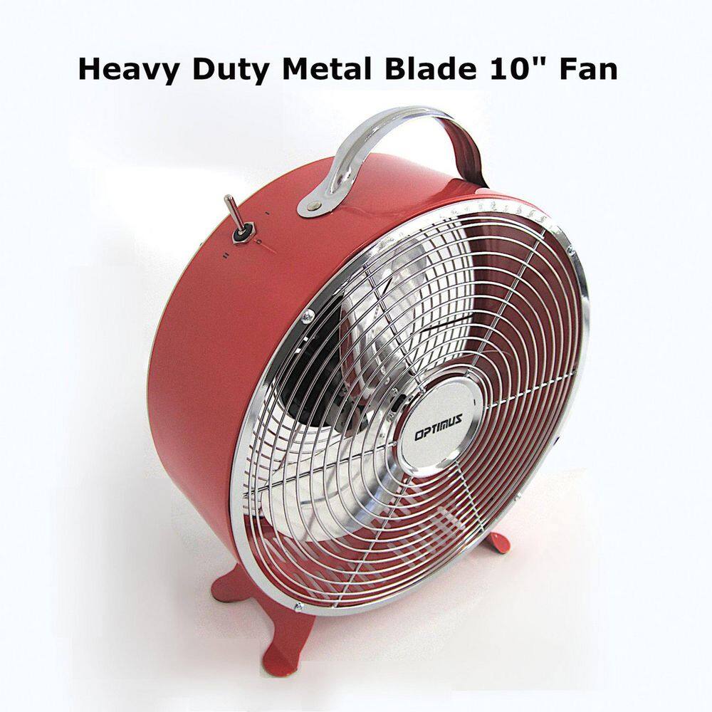 Red Retro Drum Fan with Two Speed Settings, 10 Inch