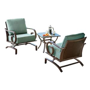 Milano 3-Piece Aluminum Chat Outdoor Patio Set with Teal Cushions