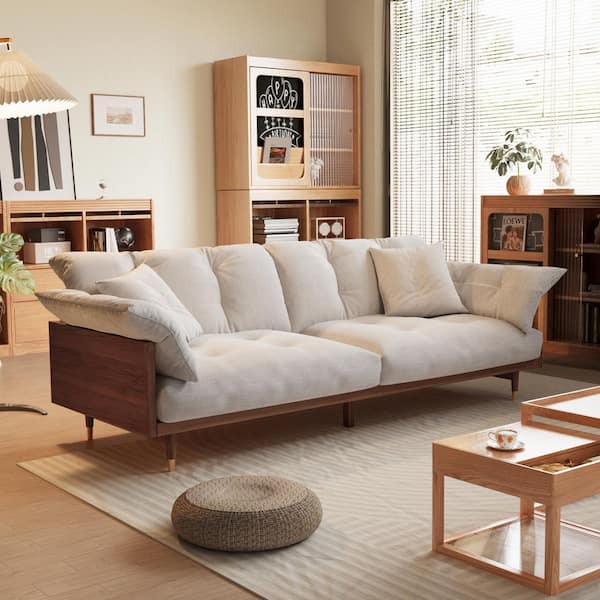 82 in. W Square Arm Linen Fabric 3-Seater Rectangle Sofa in. Walnut