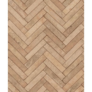 Bricks and More Collection Beige Herringbone Brick Matte Finish Vinyl on Non-Woven Non-Pasted Wallpaper Roll