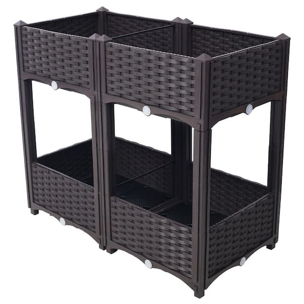 Anky 31.5 in. Brown PP Plastic Rectangular Outdoor Raised Planter Boxe