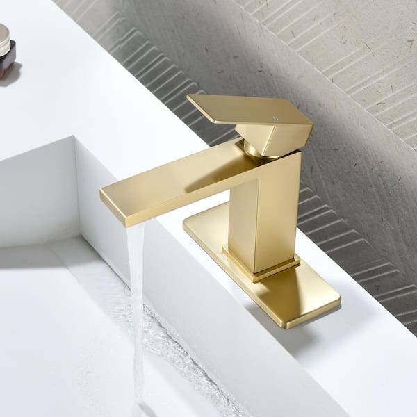 Single Handle Single Hole Bathroom Faucet in Brushed Gold