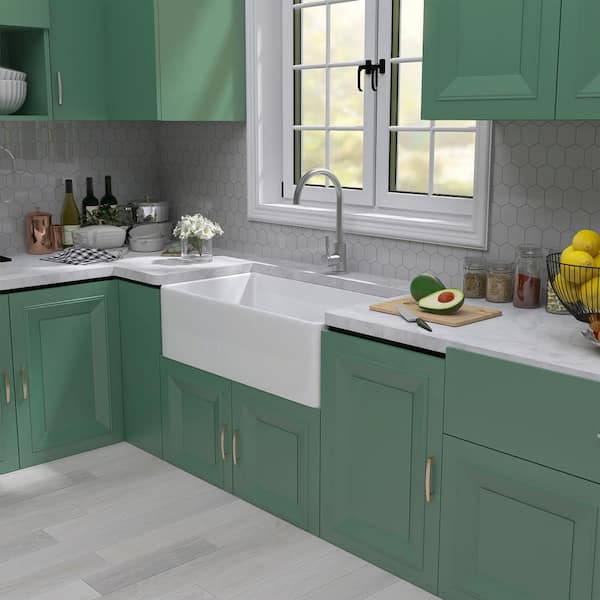 Getpro Fireclay White 36 inch Single Bowl Farmhouse Apron Farm Kitchen