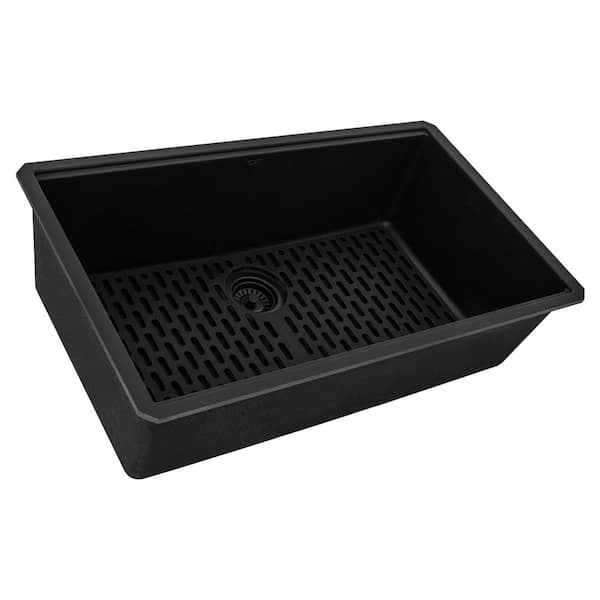 epiGranite 32 in. Undermount SIngle Bowl Urban Workstation-Ready Kitchen Sink in Midnight Black Granite Composite