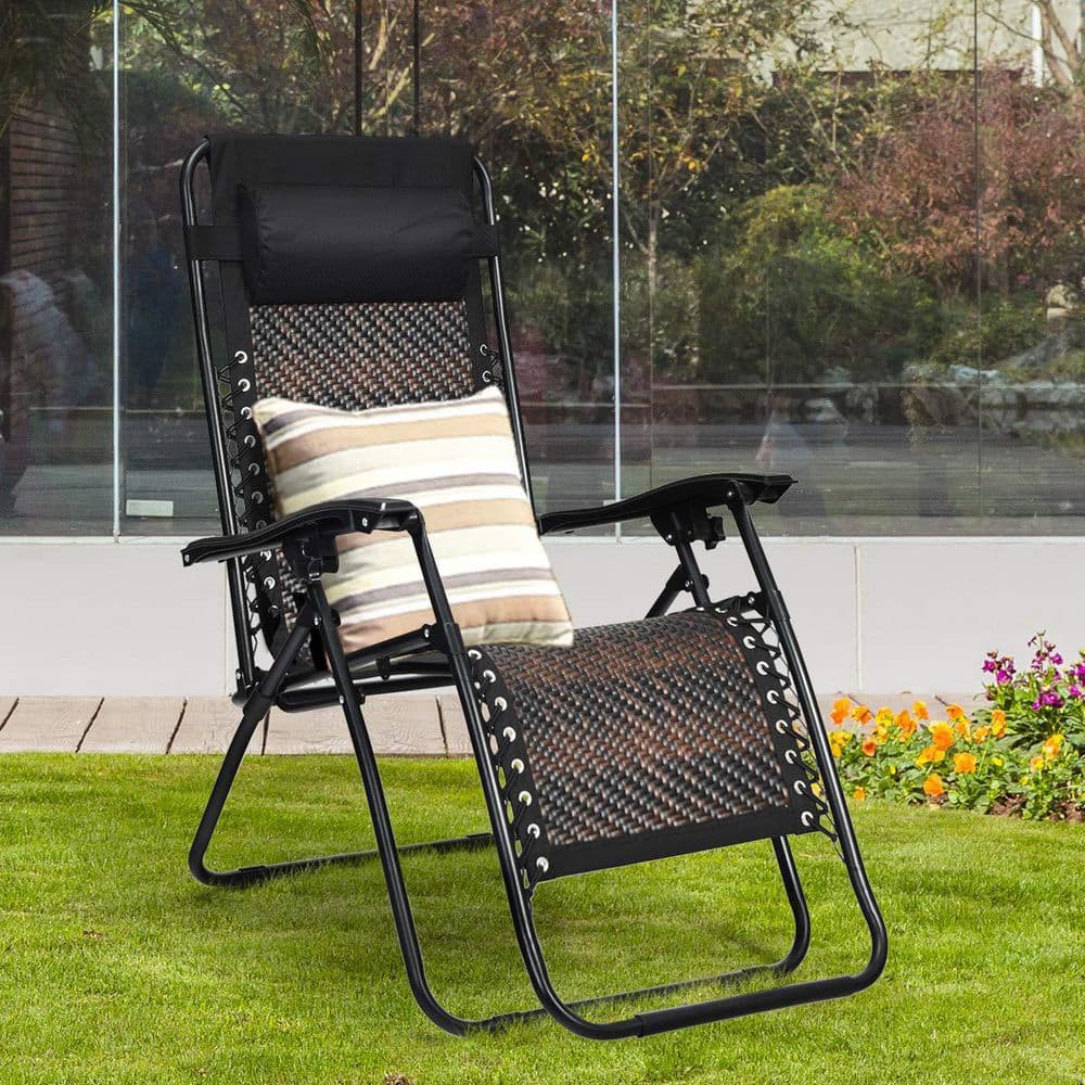 Brown Rattan Zero Gravity Recliner with Cushions and Arms