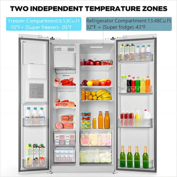 35.87 in. 20.01 cu. ft. Side-by-Side Refrigerator with Freezer and Ice Maker Included in Silver