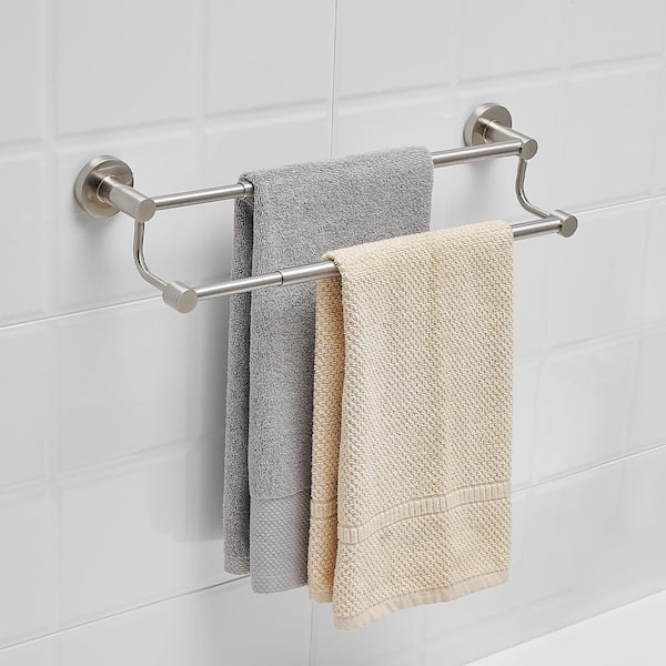16 in. to 26 in. Adjustable Double Bath Towel Bar with Screws, Wall-Mount Hand Towel Bar for Bathroom, Brushed Nickel