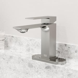 Dunn Single-Handle Single Hole Bathroom Faucet with Deck Plate in Brushed Nickel
