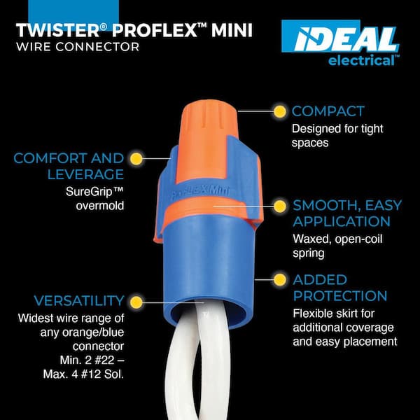 Twister ProFLEX Mini (30-1043S) Orange/Blue Wire Connector, Pack of 30