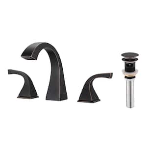 8 in. Widespread Double Handle Bathroom Faucet with Drain Kit Included 3 Hole Brass Sink Vanity Tap in Oil Rubbed Bronze