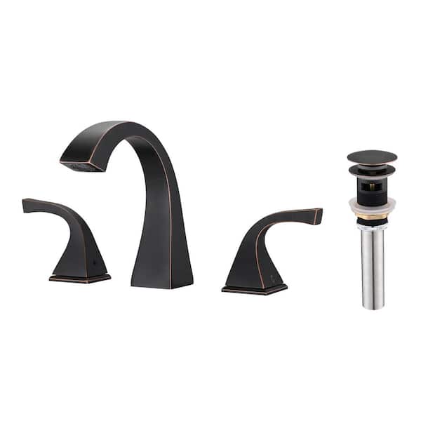 FLG 8 in. Widespread Double Handle Bathroom Faucet with Drain Kit Included 3 Hole Brass Sink Vanity Tap in Oil Rubbed Bronze