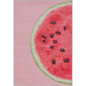 Apollo Half Watermelon Modern Printed Red Pink 3 ft. 3 in. x 5 ft. Area Rug