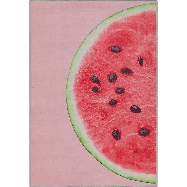 Apollo Half Watermelon Modern Printed Red Pink 5 ft. x 7 ft. Area Rug