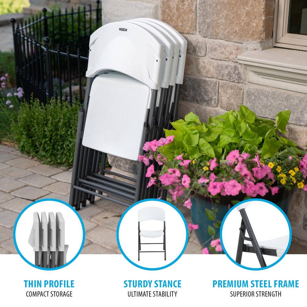 Lifetime White Plastic Folding Chairs with Steel Frame, 4-Pack