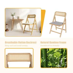 Foldable Yellow Bamboo Side Chairs with Rattan Backrest (Set of 2) 18.5 in. W. x 19.7 in. D x 32.7 in. H
