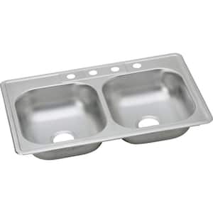 33 in. Drop-in Double Bowl 22 Gauge Stainless Steel Kitchen Sink with 4-Faucet Holes