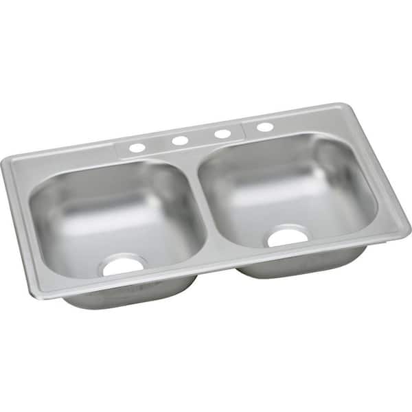 Glacier Bay 33 in. Drop-in Double Bowl 22 Gauge Stainless Steel Kitchen Sink with 4-Faucet Holes