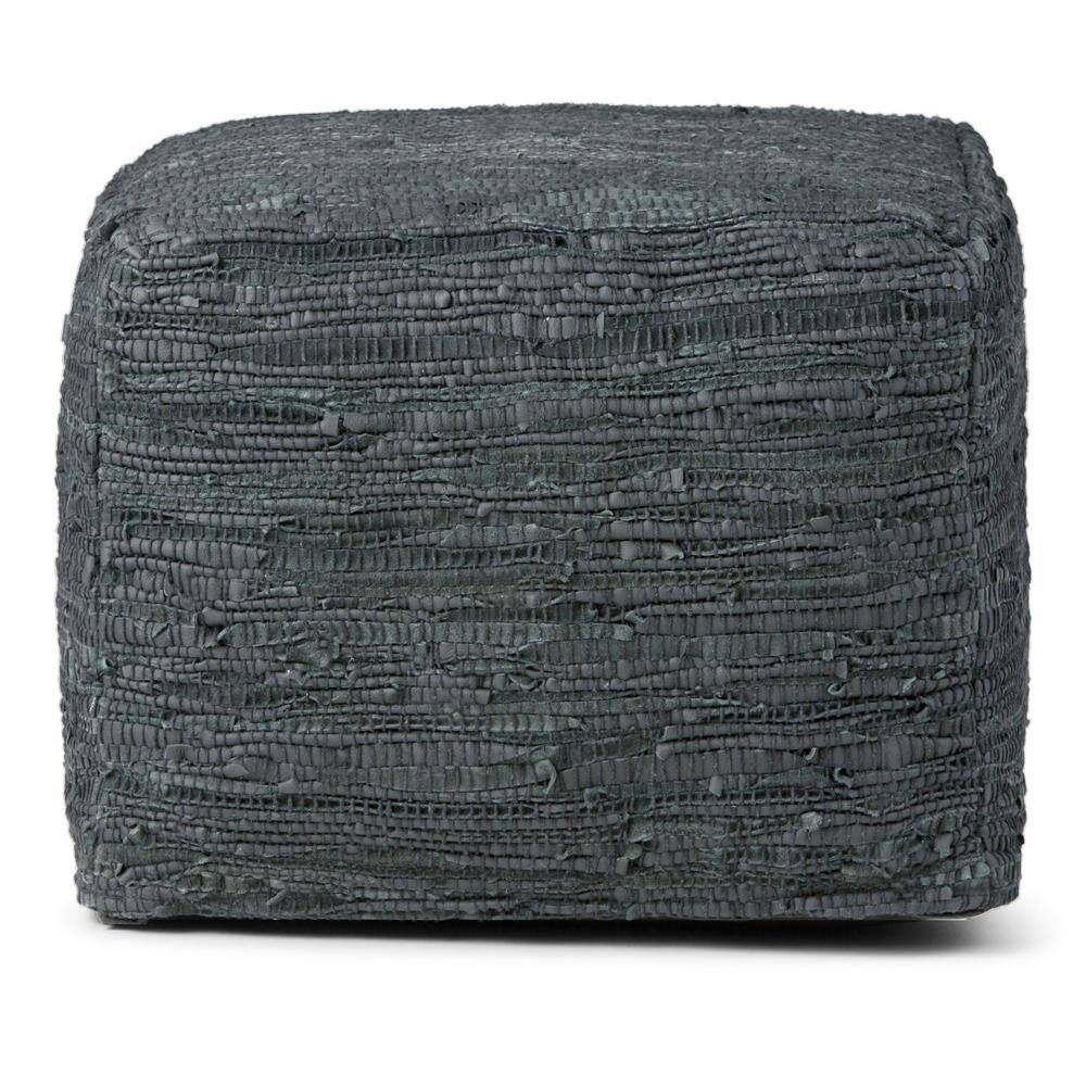 Fredrik Gray Woven Genuine Leather Square Pouf