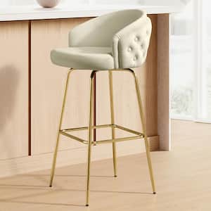 Modern White Seat Height 30.52 in Fabric Swivel Counter Stools with Metal Frame