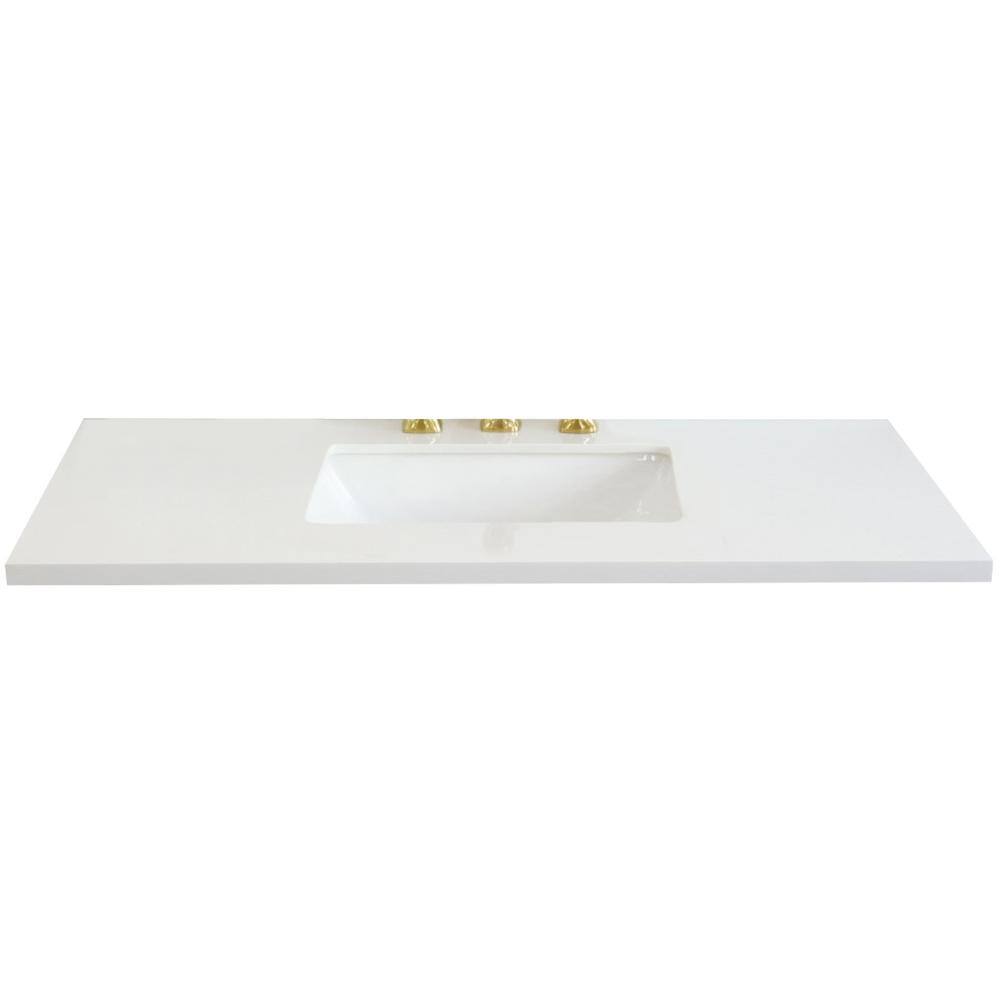 43 in. White Quartz Top with Single White Ceramic Rectangular Sink