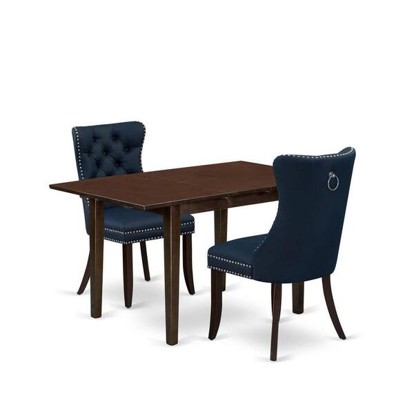 East West Furniture 3-Piece Mahogany Finish Rectangular Solid Wood Top with Butterfly Leaf Dining Table Set