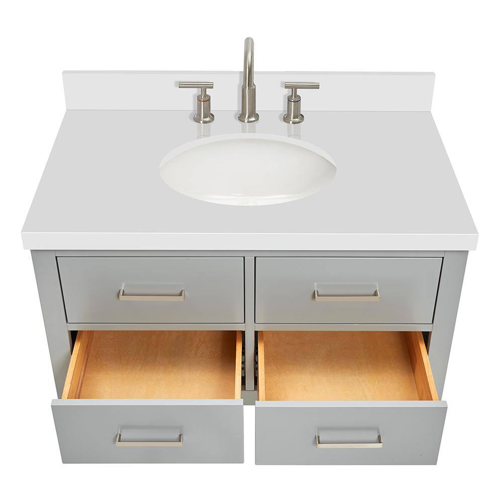 Grey and White Quartz Wall-Mounted Single Vanity Set