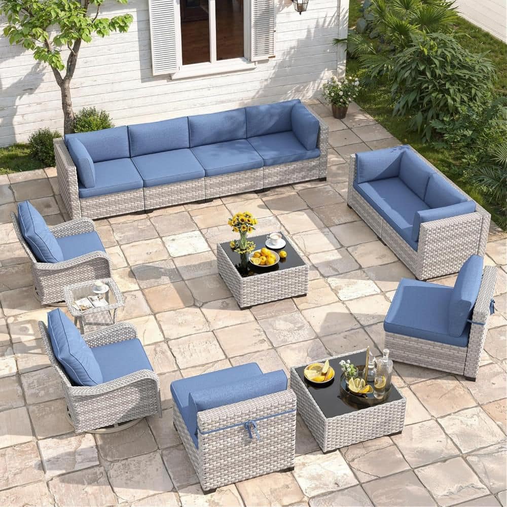 13-Piece Wicker Outdoor Patio Conversation Seating Set with Navy Cushions price history on PriceWatchPro