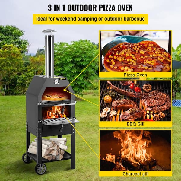 VEVOR Outdoor Pizza Oven, 12-inch, Wood Pellet and Charcoal Fired Pizza  Maker, Portable Outside Stainless Steel Pizza Grill with Pizza Stone