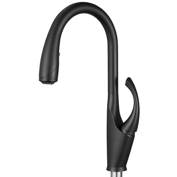 Toject Linkin Single-Handle Pull-Down Sprayer Kitchen Faucet with Three Function Sprayhead in Matte Black