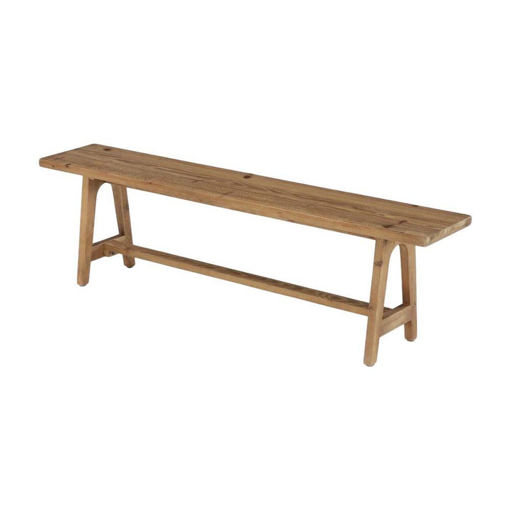 Farmhouse 62.99 in. Brown Solid Wood Dining Bench, Backless Bench for Dining Room, Entryway