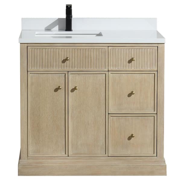 Ari Kitchen and Bath Redondo 36 W x 22 in D x 34.5 H Single Bath Vanity in Ash Oak with Engineered Quartz Top in White with White Basin