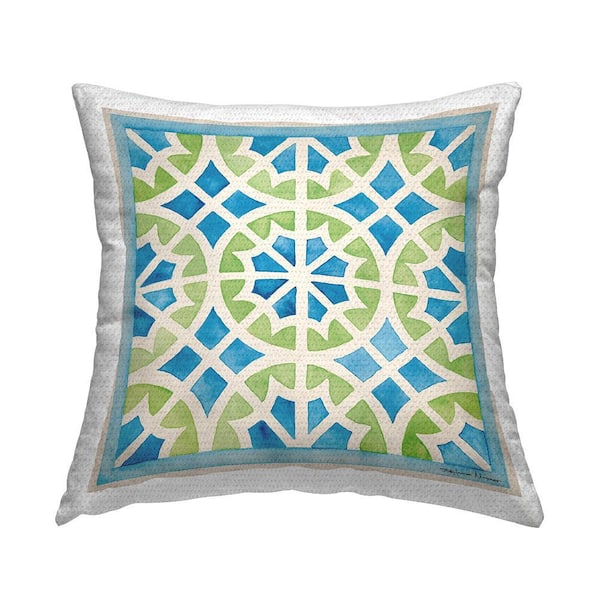 Mosaic Style Blue and Green Green Square Outdoor Throw Pillow