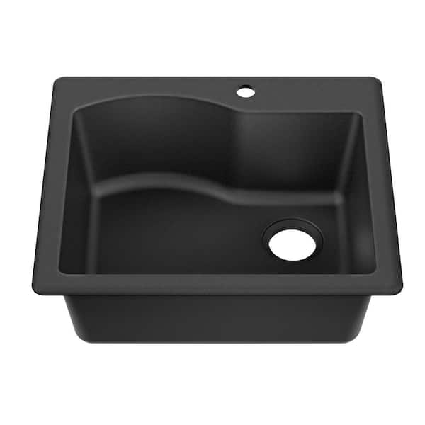 Quarza 25 Dual Mount Single Bowl Granite Kitchen Sink in Black