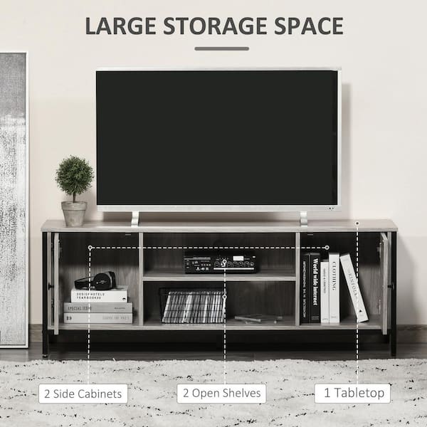 HOMCOM Industrial TV Cabinet for TVs up to 65, TV Stand with Open Shelf  Storage, Media Console with Steel Frame, Rustic Brown