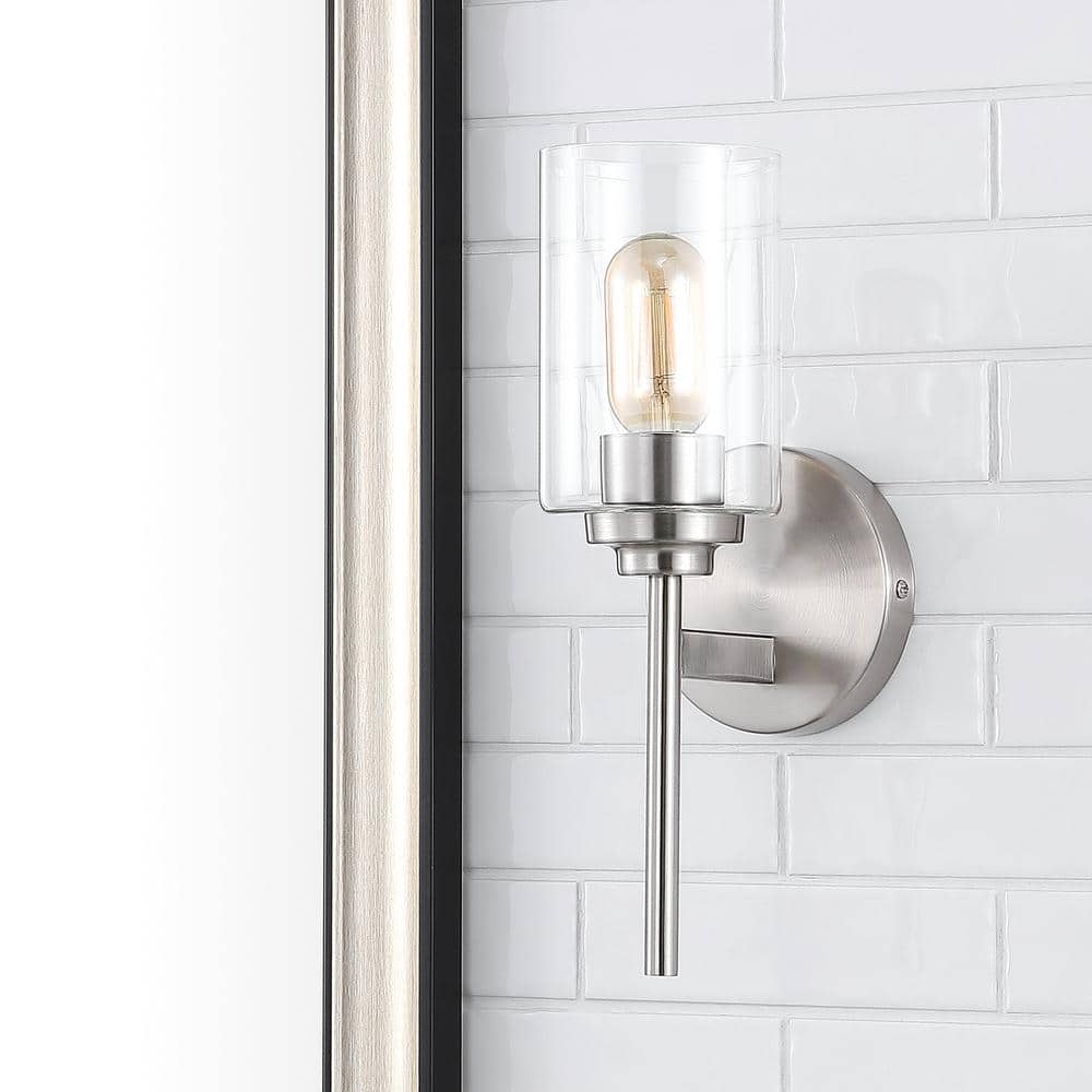 Nickel Cylinder Industrial Vanity Sconce with Clear Glass
