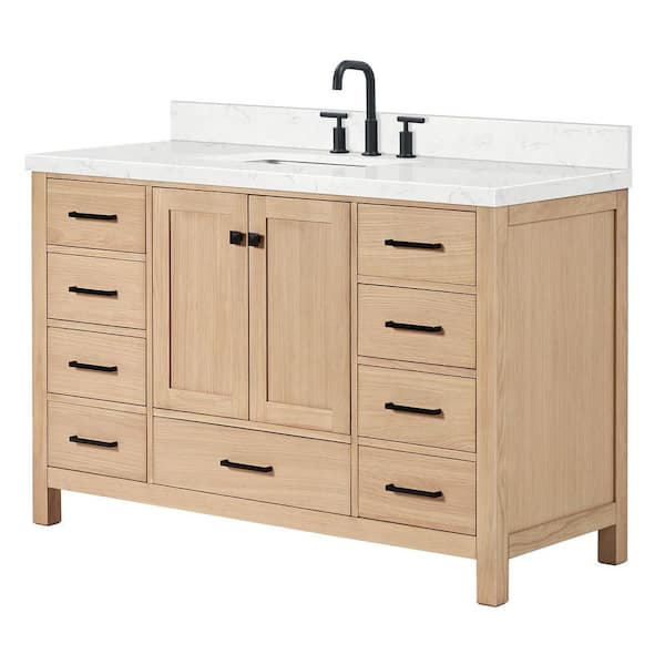 ARIEL Cambridge 54 in. Single Sink Freestanding Bathroom Vanity in Oak with Carrara White Quartz Top