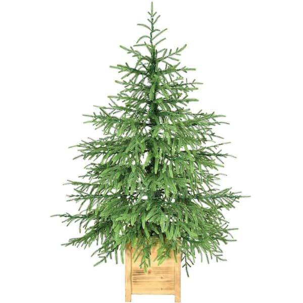 Fraser Hill Farm 4 ft. Green Prelit Potted Porch Pine Artificial