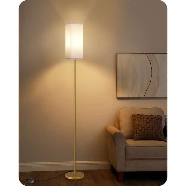 64.6 in.Gold E26 Pole Standard Floor Lamp with Foot Switch,Minimalist Standing Lamp,Beige Linen Shade(Bulb Not Included)