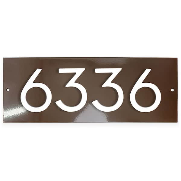 Horizontal Floating Modern Address Plaque (4 in. Numbers-4 Characters)-Roman Bronze/White