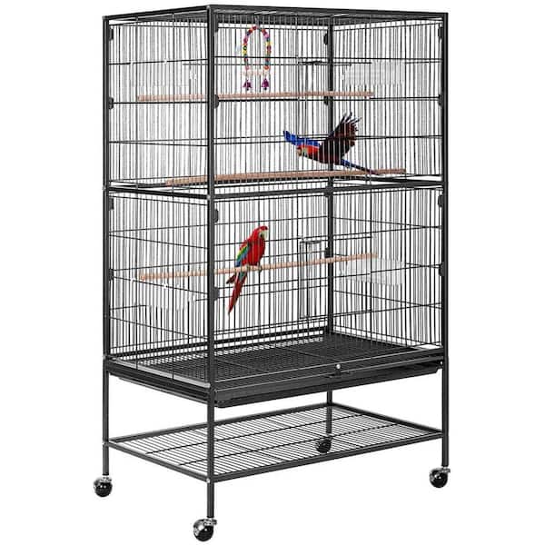 VIVOHOME 53 in. Wrought Iron Large Bird Cage with Rolling Stand 