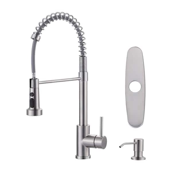 Single Handle Pull Down Sprayer Kitchen Faucet with Soap Dispenser, Pull Out Spray Wand in Brushed Nickel