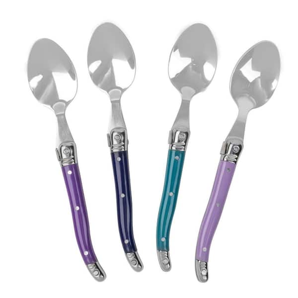 Set of 4 Laguiole Stainless-Steel Coffee Spoons Flatware Set -Plum Rose