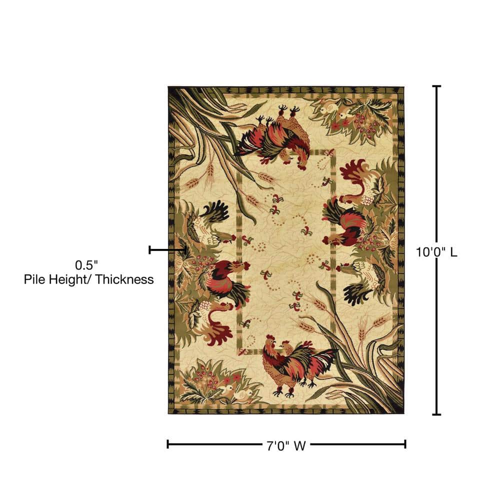 Pastoral Cream 7'x10' Floral & Fauna Synthetic Area Rug