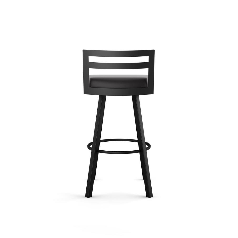 Derek 30" Black Faux Leather Swivel Bar Stool with Black Metal Base