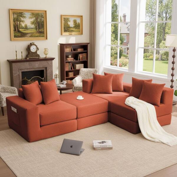 Homy Casa ZOSO 102 in. Square Arm 2-Piece Corduroy Modular Sofa