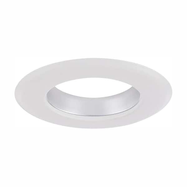 4 in. Decorative Diffused Chrome Cone on White Trim Ring for LED Recessed Light with Trim Ring