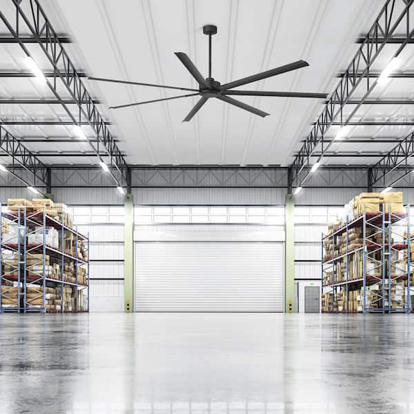 Industrial 96 in. (8 ft.) Indoor Black Ceiling Fan with Downrod and Aluminum Blade with Remote Control Included No Light