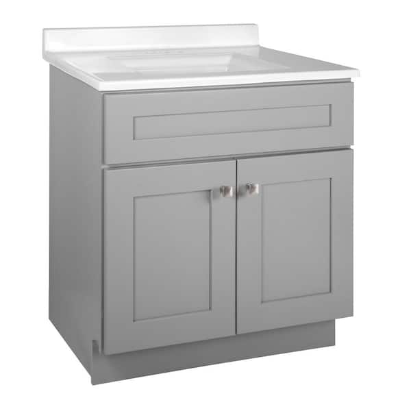 Design House Brookings Shaker RTA 31 in. W x 22 in. D x 35 in. H Bath Vanity in Gray with Solid White Cultured Marble Top