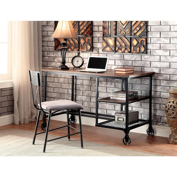 Lucah 48 in. Rectangle Black and Brown Wood Computer Desk with Caster Wheels